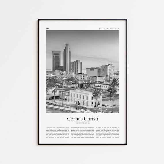 Corpus Christi Texas Skyline Black And White Photo Travel Poster