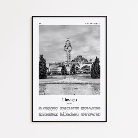 Limoges Black and White Travel Poster, France