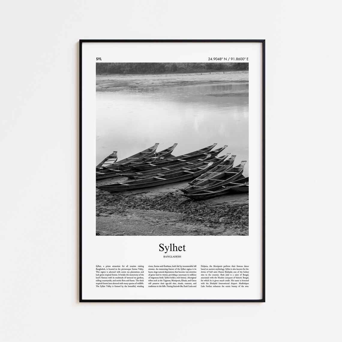 Sylhet Bangladesh Wooden Boats Black And White Photo Travel Poster