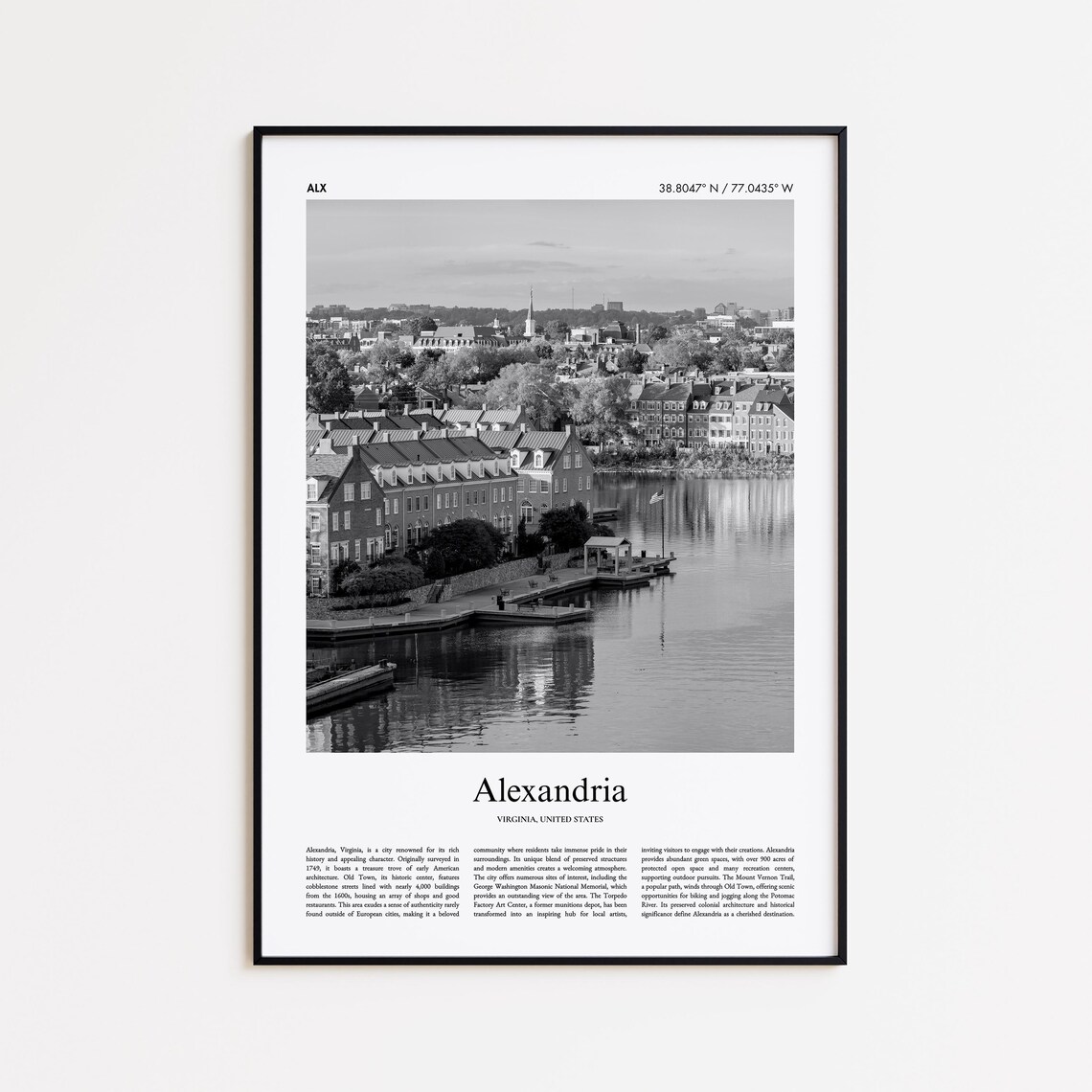 Alexandria Virginia Waterfront Row Houses Black and White Photo Poster
