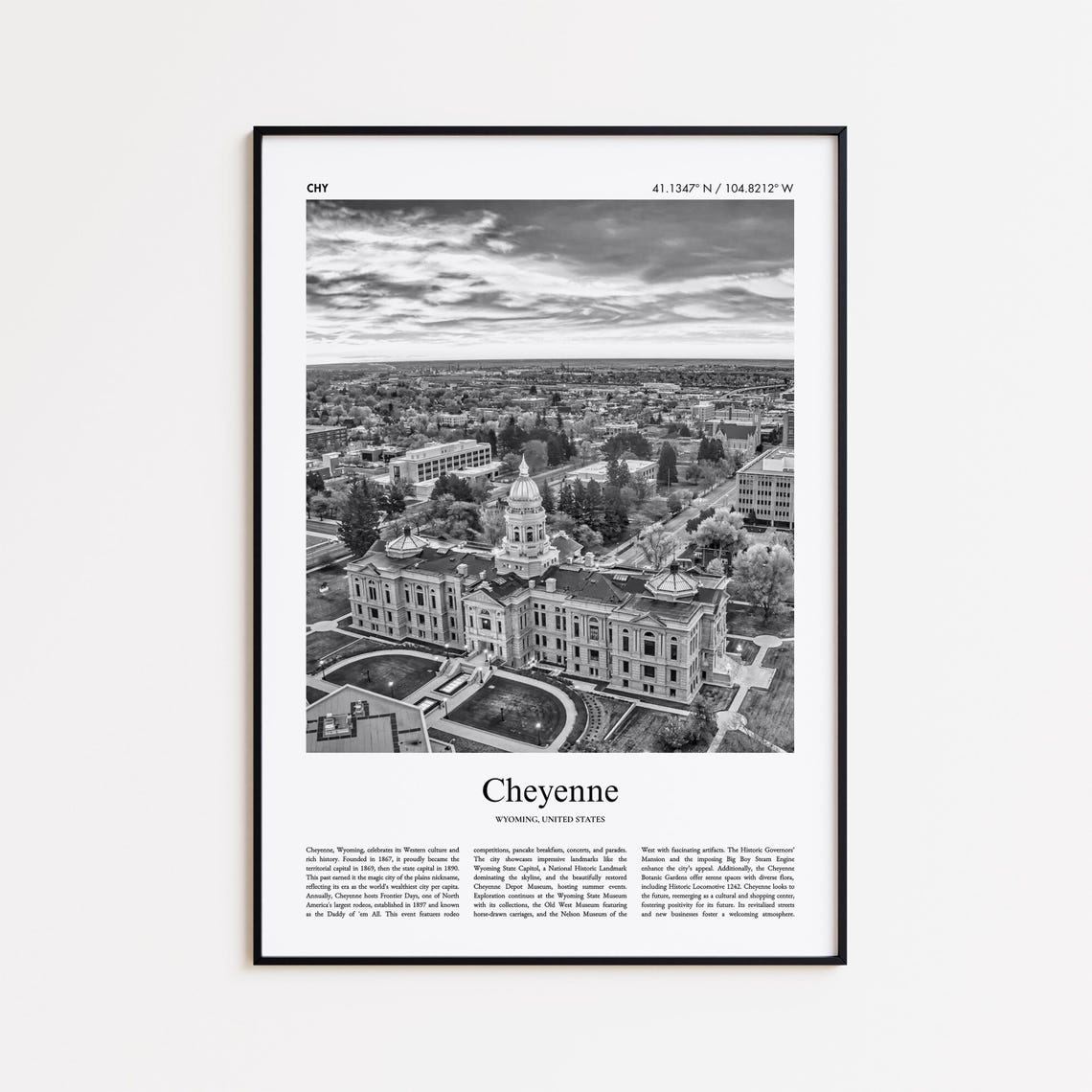 Cheyenne Wyoming State Capitol Black And White Travel Poster