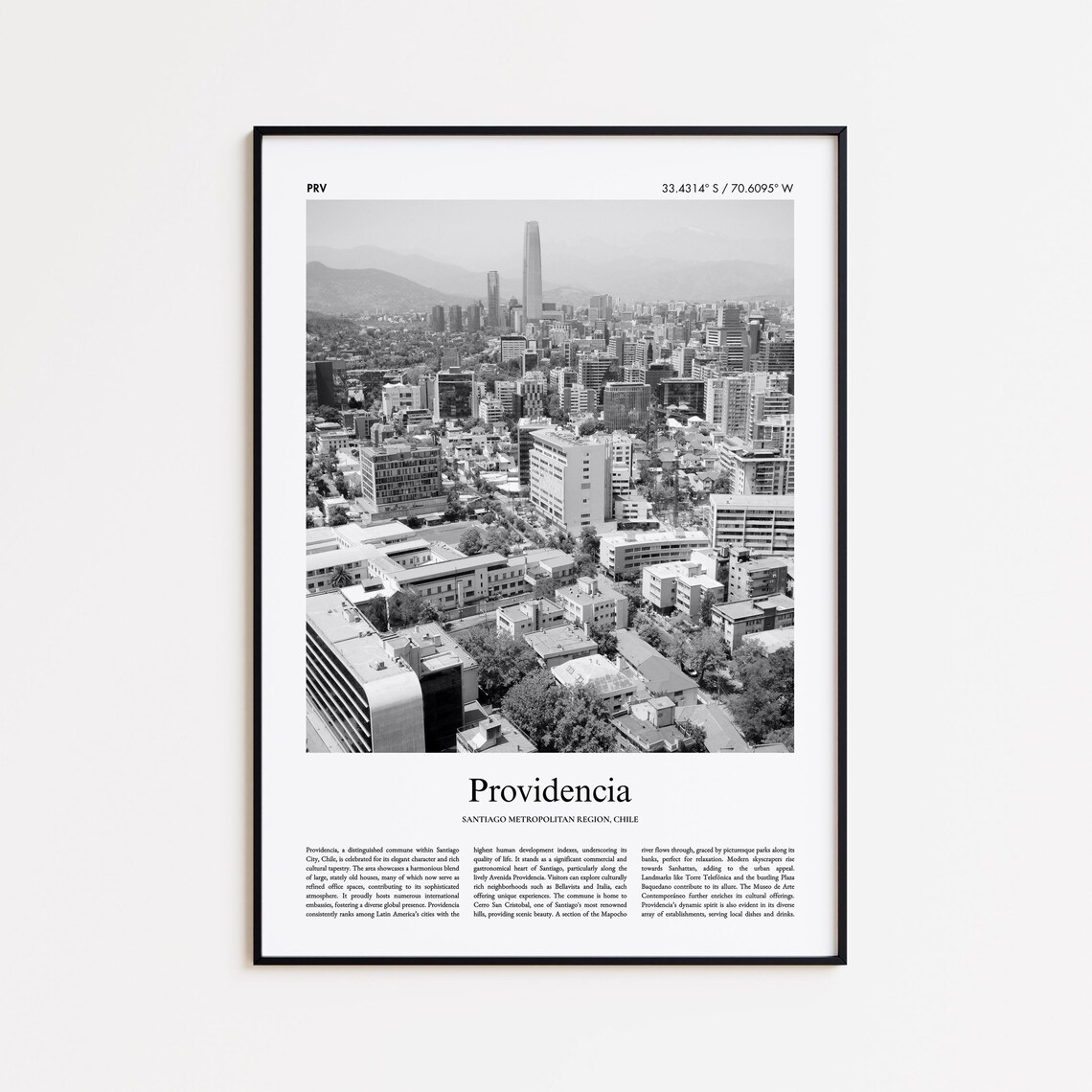 Providencia Chile Black and White Modern City Photo Travel Poster