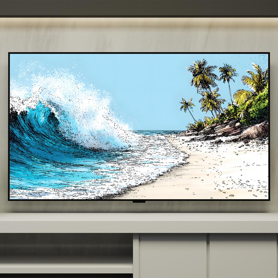 Ocean Wave Pop Art, Tropical Beach Scene
