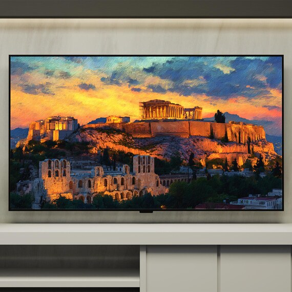 Athens Acropolis Sunset Parthenon Ancient Ruins Painting Art Poster