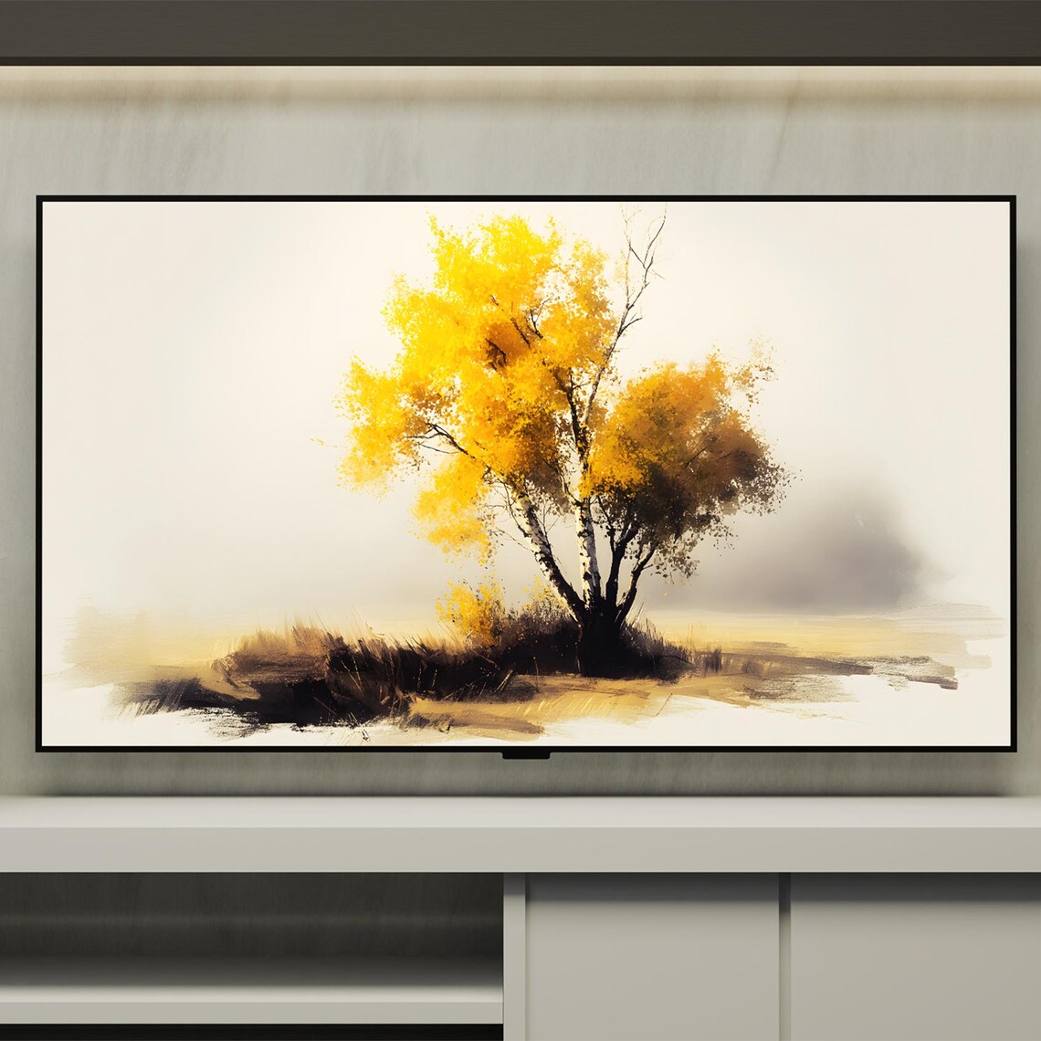 Framed Golden Autumn Tree Art Print Modern Rustic Landscape