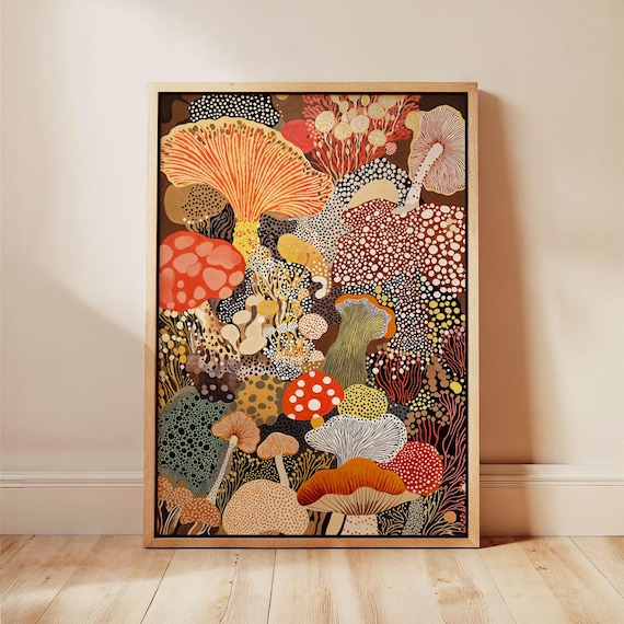 Mushroom Botanical Art Print, Modern Earth Tones