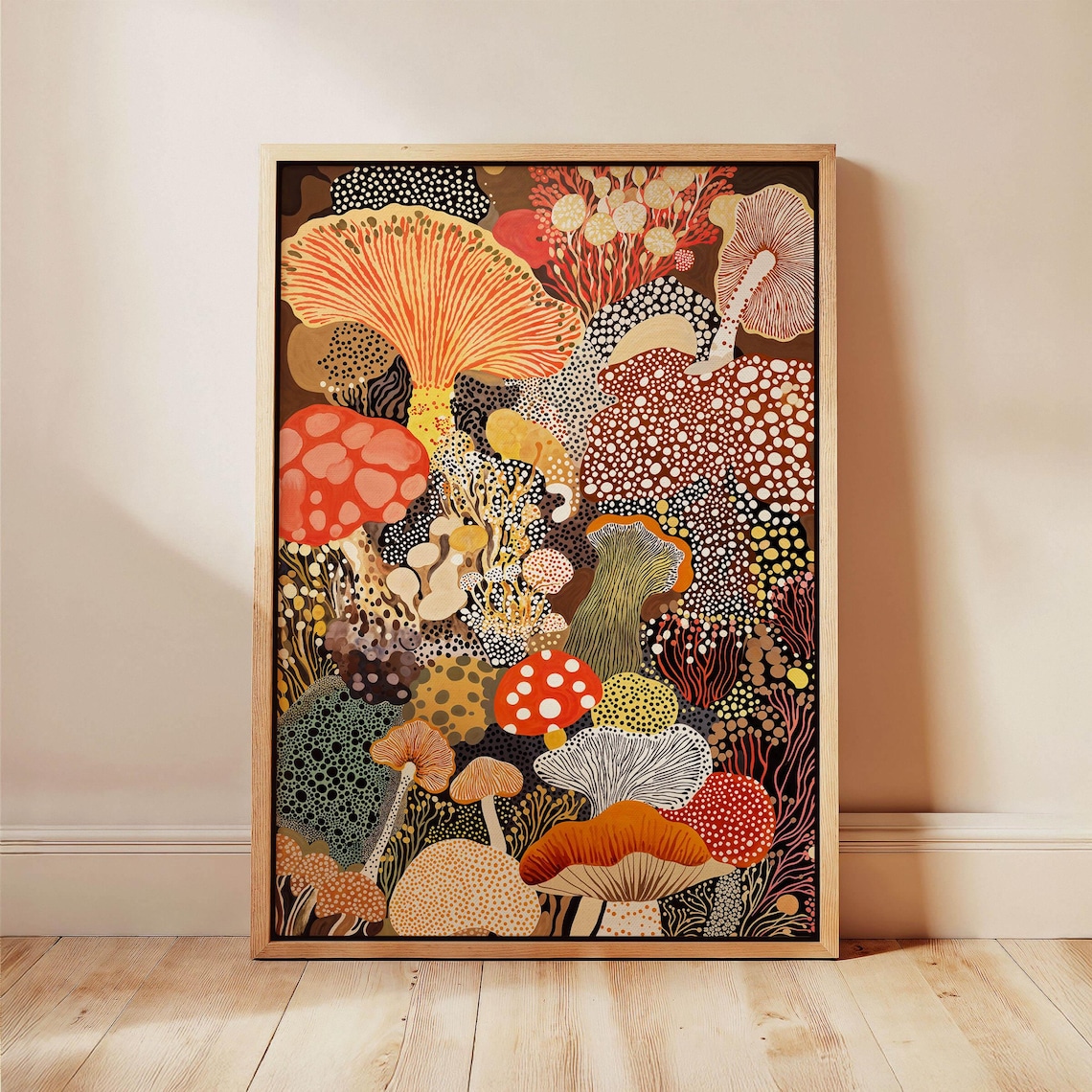 Mushroom Botanical Art Print, Modern Earth Tones
