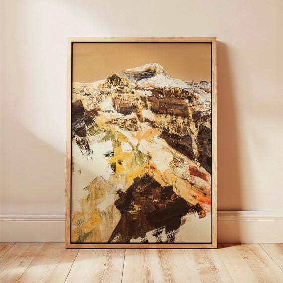 Modern Mountain Wall Art Framed Abstract Landscape Canvas Print Nature Artwork For Office Living Room Ready To Hang Statement Decor