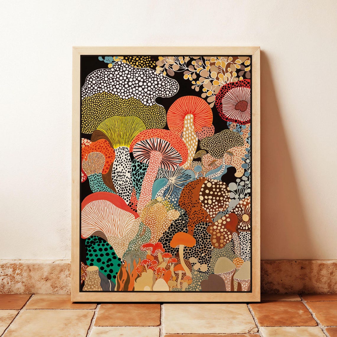Yayoi Kusama Psychedelic Mushroom Forest Night Wonderland Art Poster