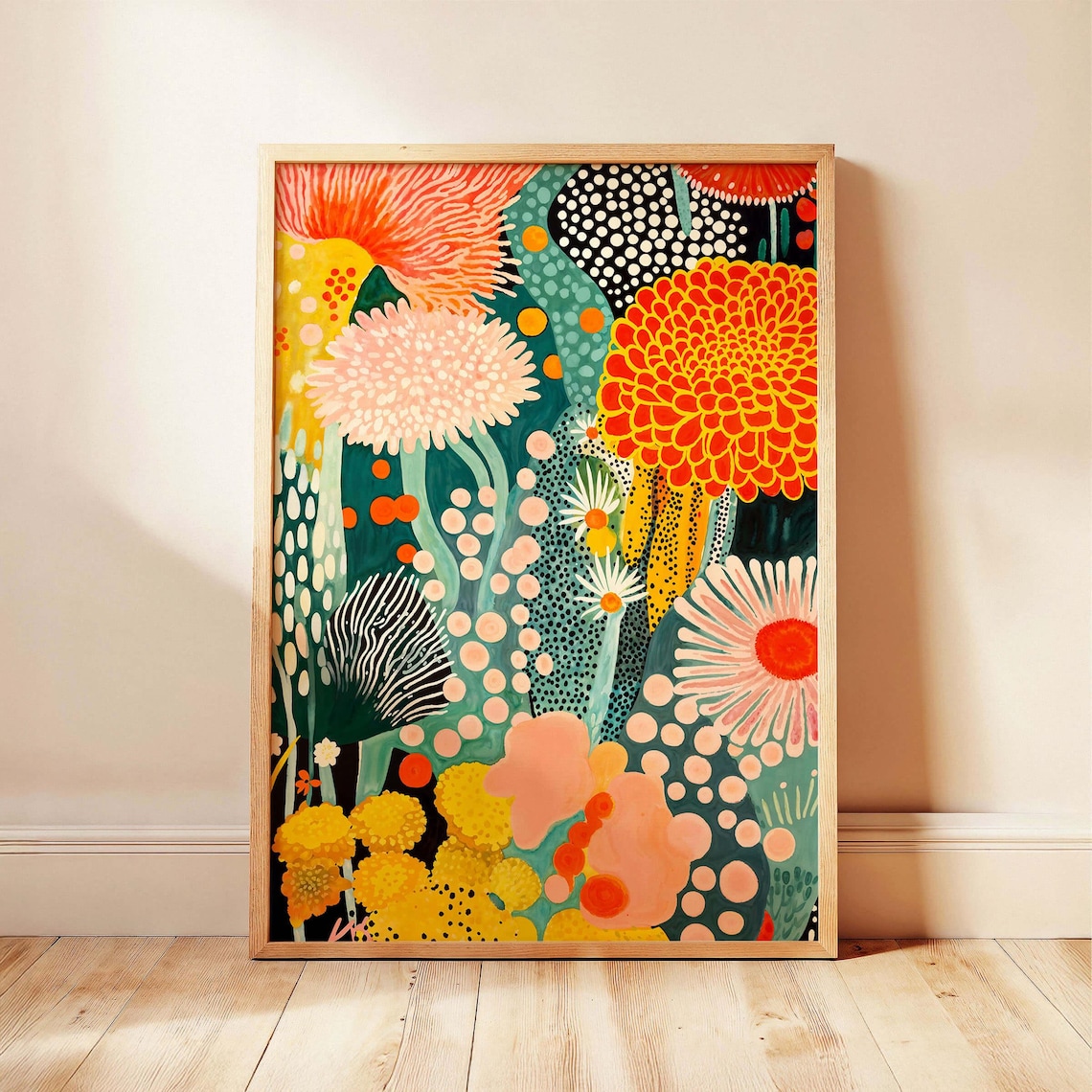 Abstract Botanical Poster, Japandi Mid-Century Decor