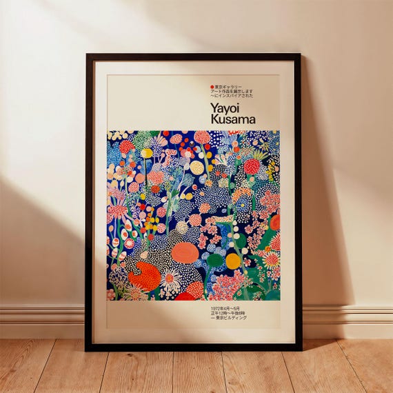 Yayoi Kusama Inspired Poster Ready To Hang Framed Modern Polka Art Museum Quality Japanese Style Decor Mid Century Print