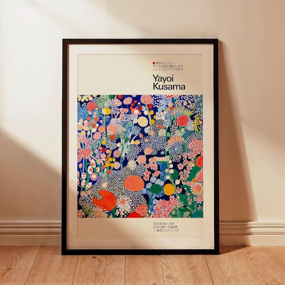 Yayoi Kusama Midnight Blue Floral Meadow Art Exhibition Poster