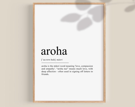 Maori Aroha Definition Poster, New Zealand Art Print
