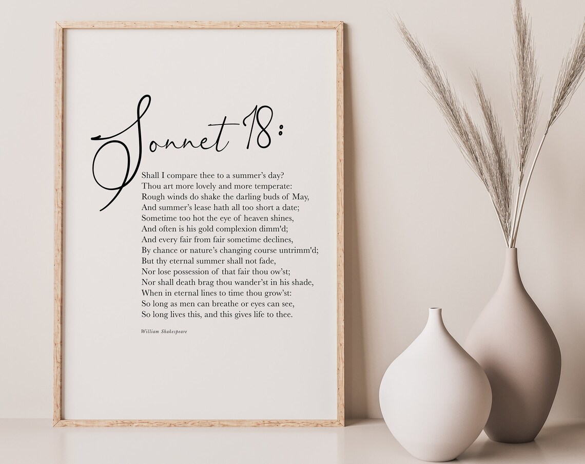 Sonnet 18 by William Shakespeare, Literary Art Print