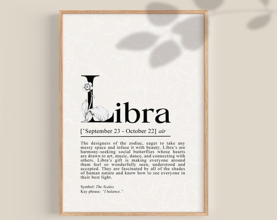 Libra Definition Art Print, Zodiac Wall Decor