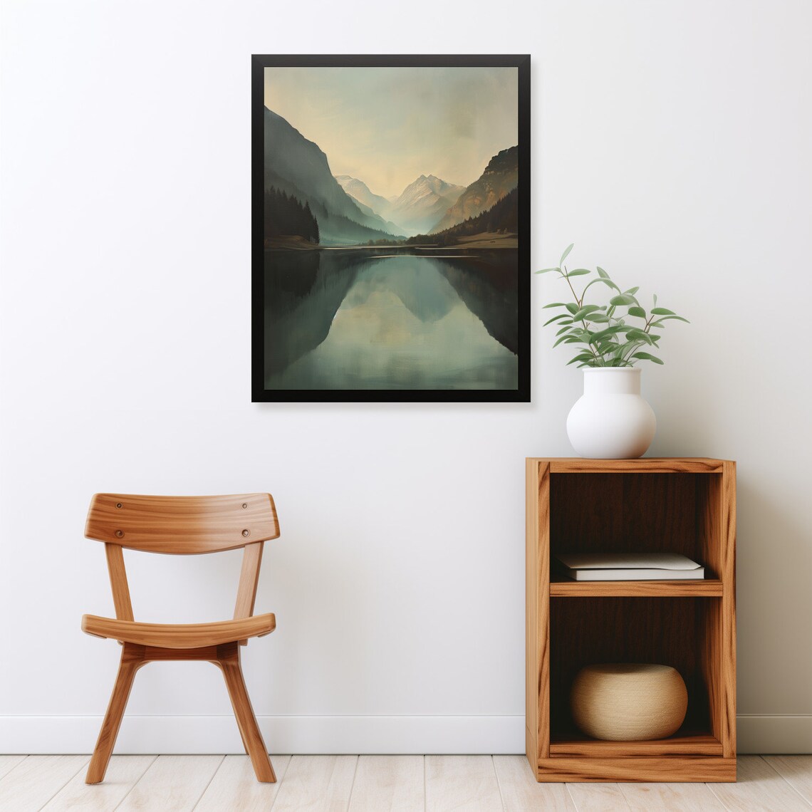 Muted Minimalistic Mountains Landscape Painting Neutral Vintage Modern Print - Image 2