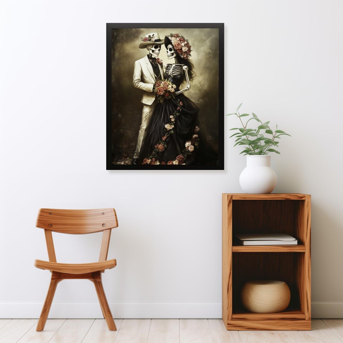 Day of the Dead Skeleton Couple Elegant Wedding Portrait Art Poster - Image 2