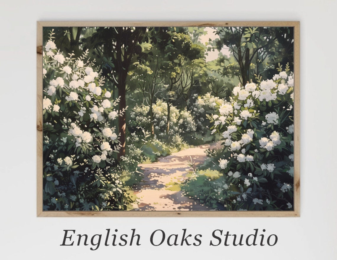 White Flowering Bushes Along A Sunlit Forest Path Spring Garden Poster