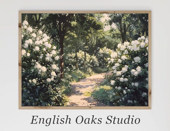 White Flowering Bushes Along A Sunlit Forest Path Spring Garden Poster