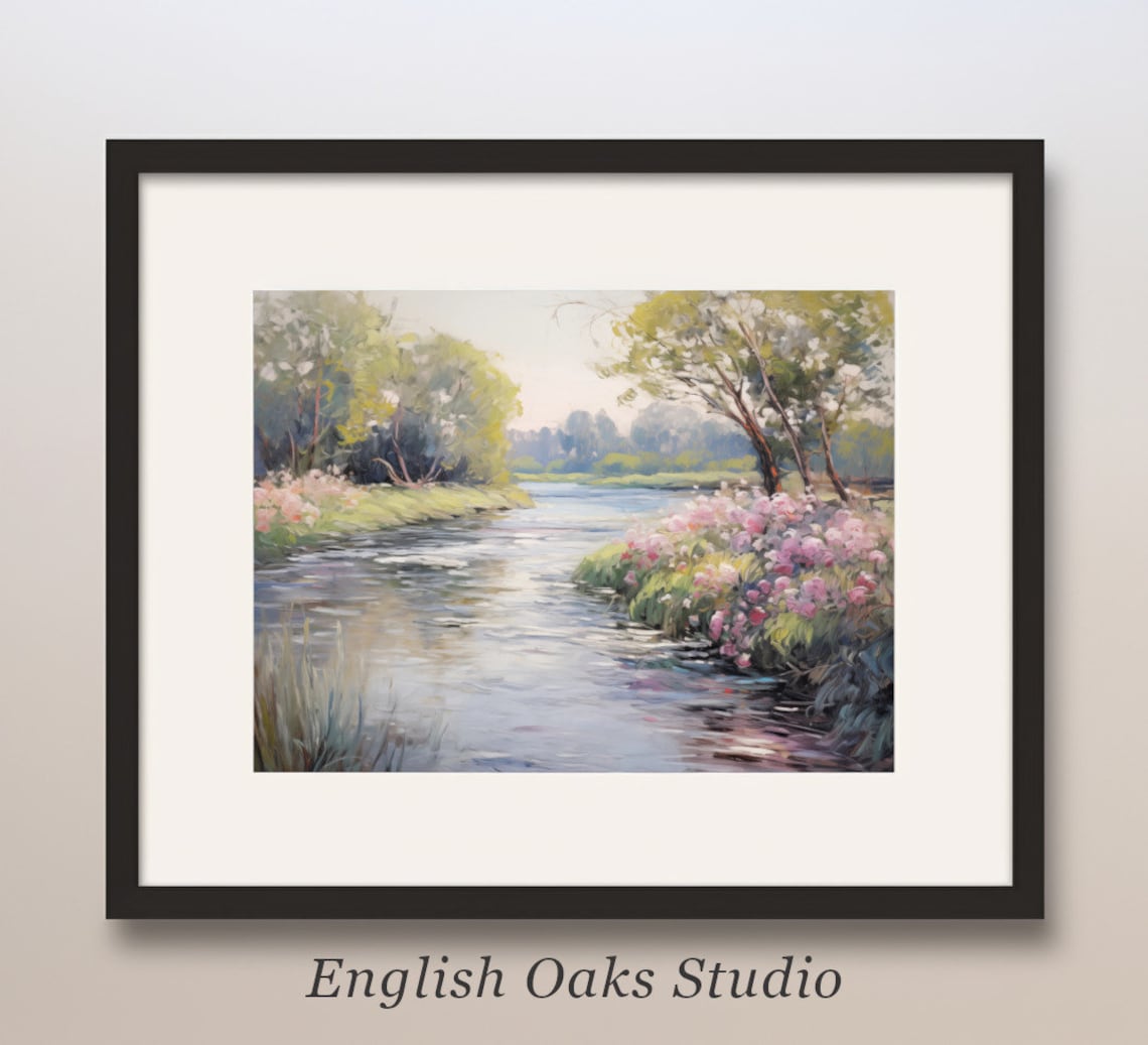Vintage Spring Blooming Flowers River Art Print