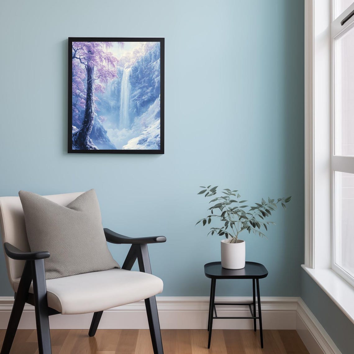 Frozen Waterfall And Icy Cliffs With Blooming Tree Winter Poster - Image 2