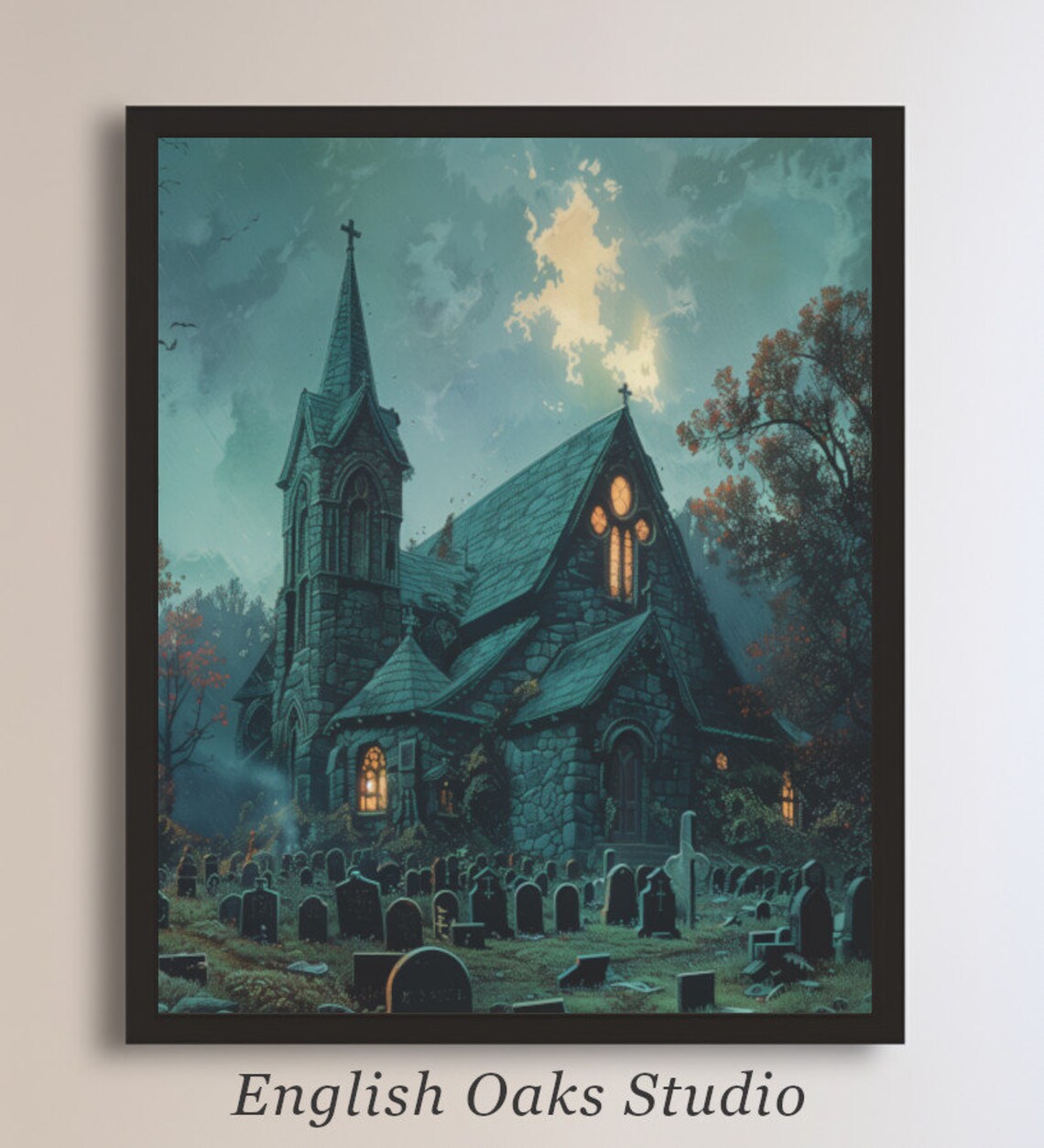 Vintage Goth Haunted House Halloween Art Print