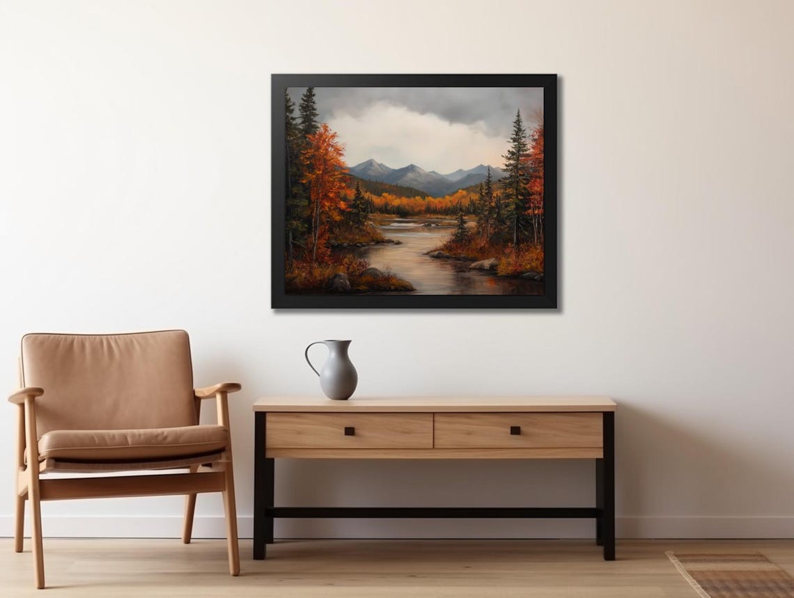 Autumn River Flowing Through Colorful Fall Forest Landscape Poster - Image 2