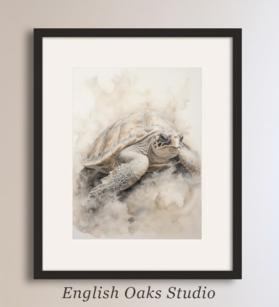 Neutral Palette Turtle Oil Painting Turtle Wall Art 01