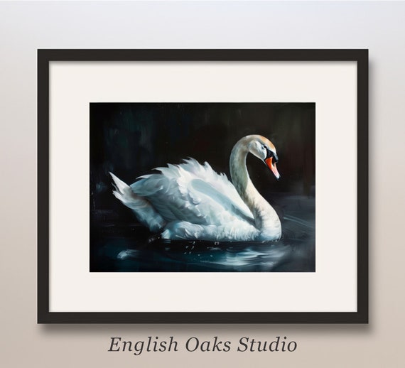 Antique Moody Swan Watercolor Painting Neutral Minimalist Vintage Swan Print