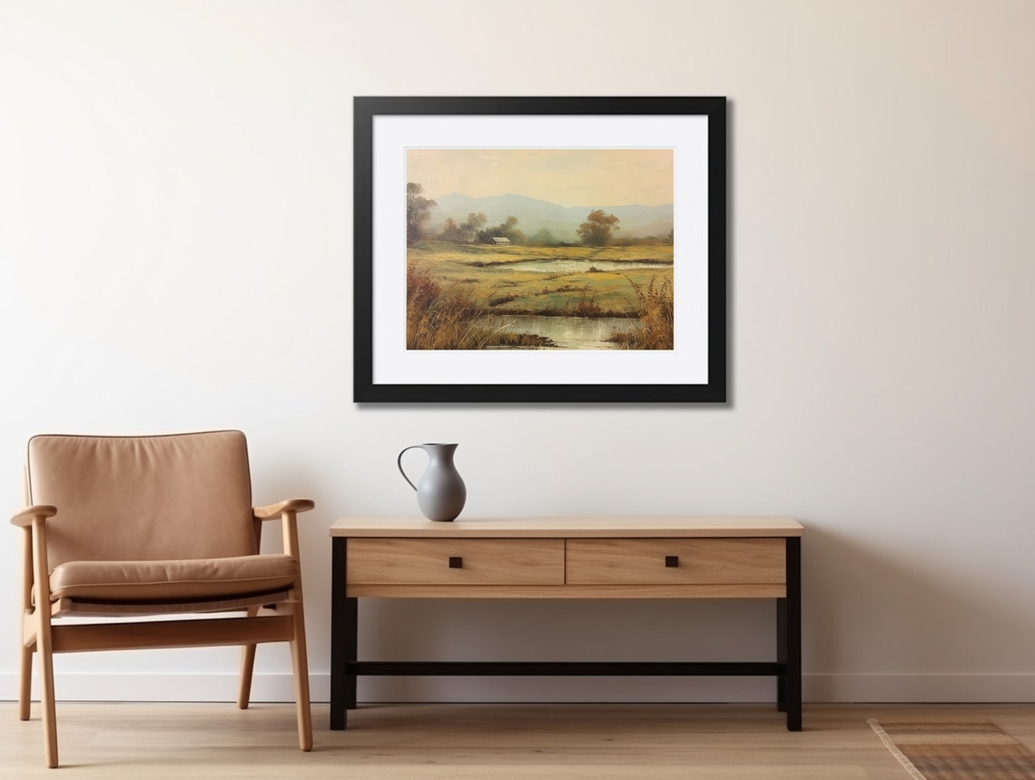 Rustic Prairie Landscape Flooded Field Vintage Country Wall Art - Image 2