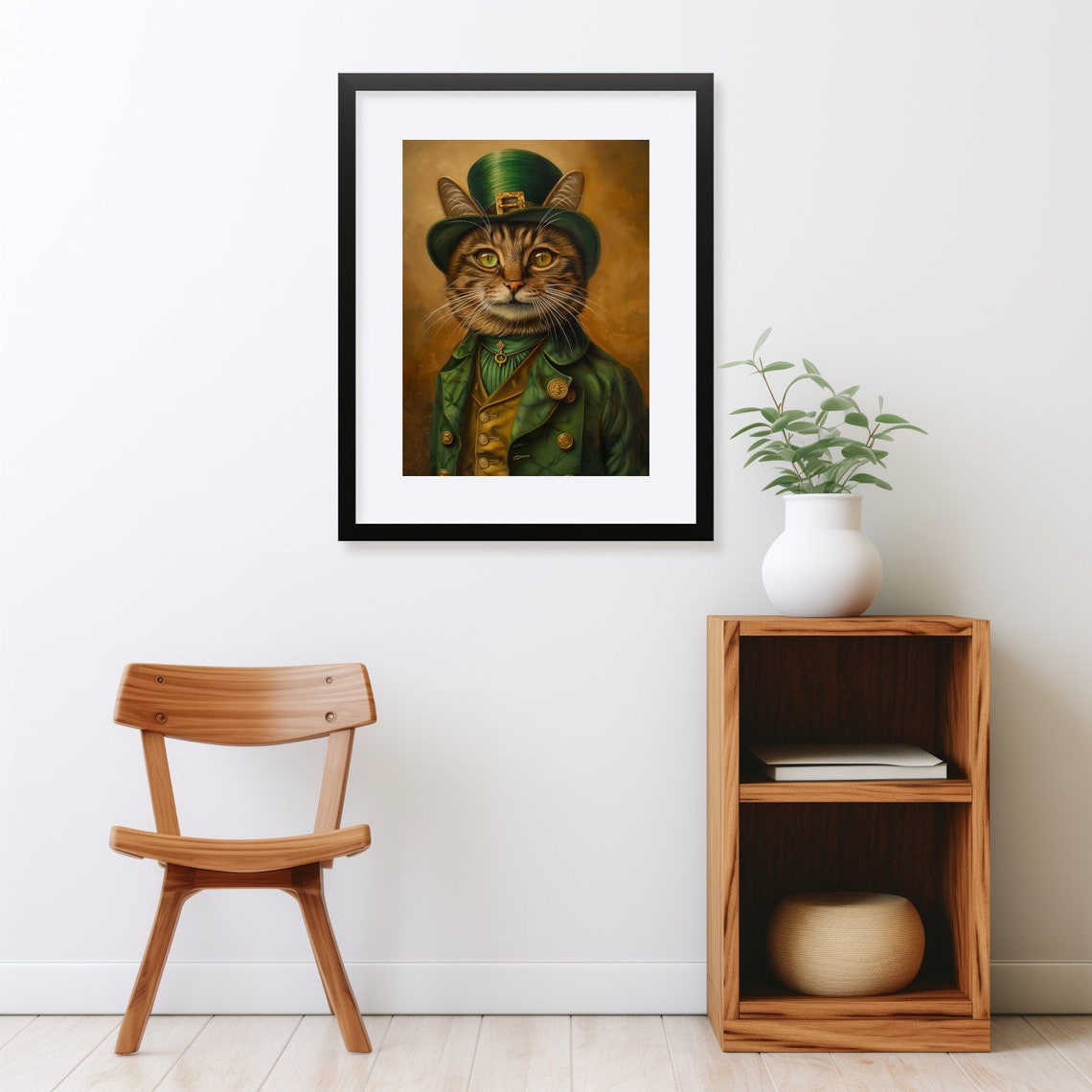 Tabby Cat in Leprechaun Suit Green Hat St Patricks Day Wall Art - Image 2