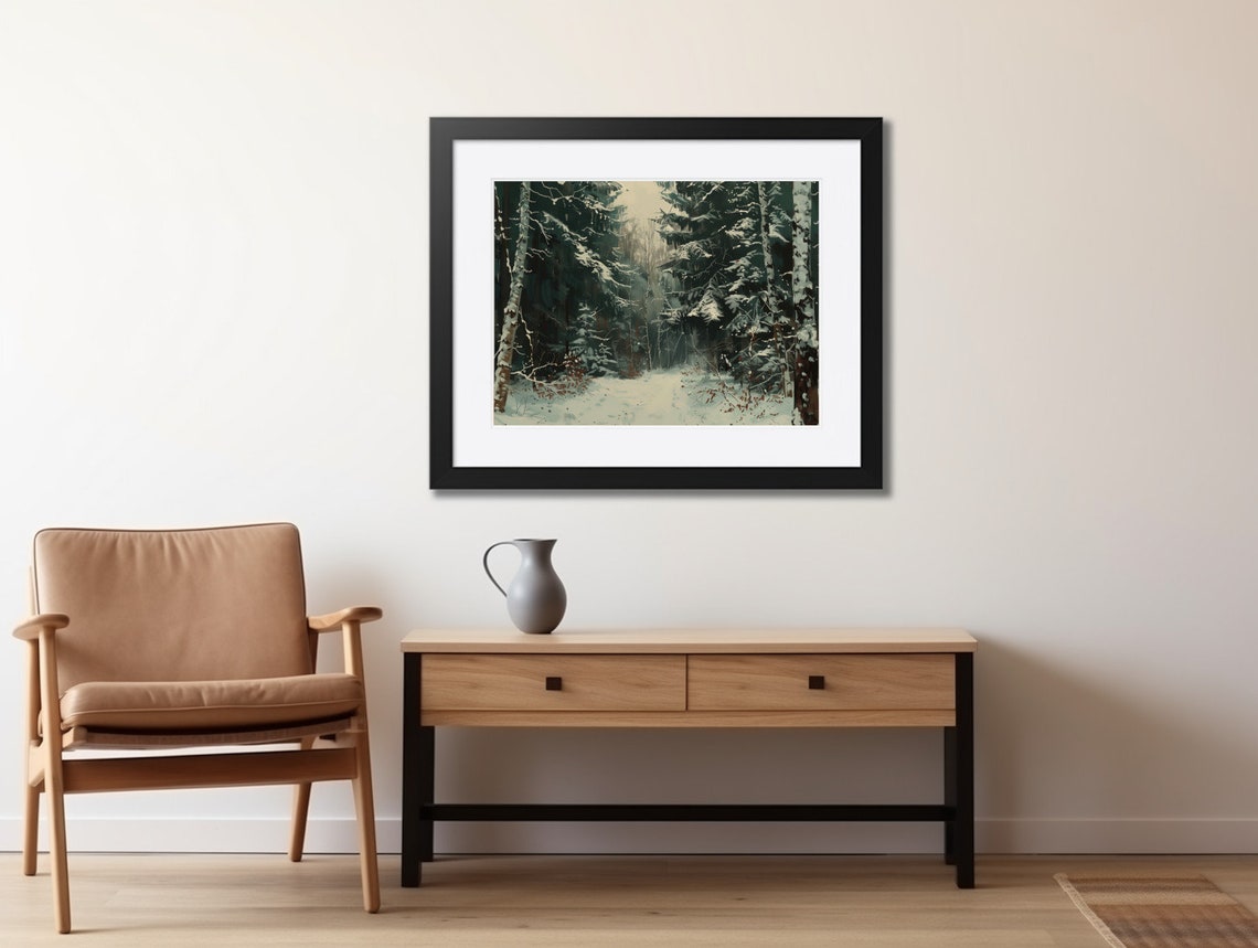 Winter Tree Path Through Snowy Forest Vintage Oil Painting Poster - Image 2