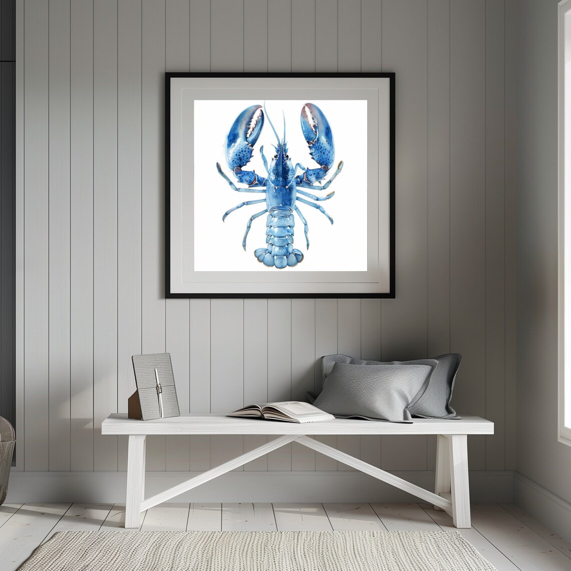 Ocean Blue Lobster Coastal Nautical Art Print - Image 2