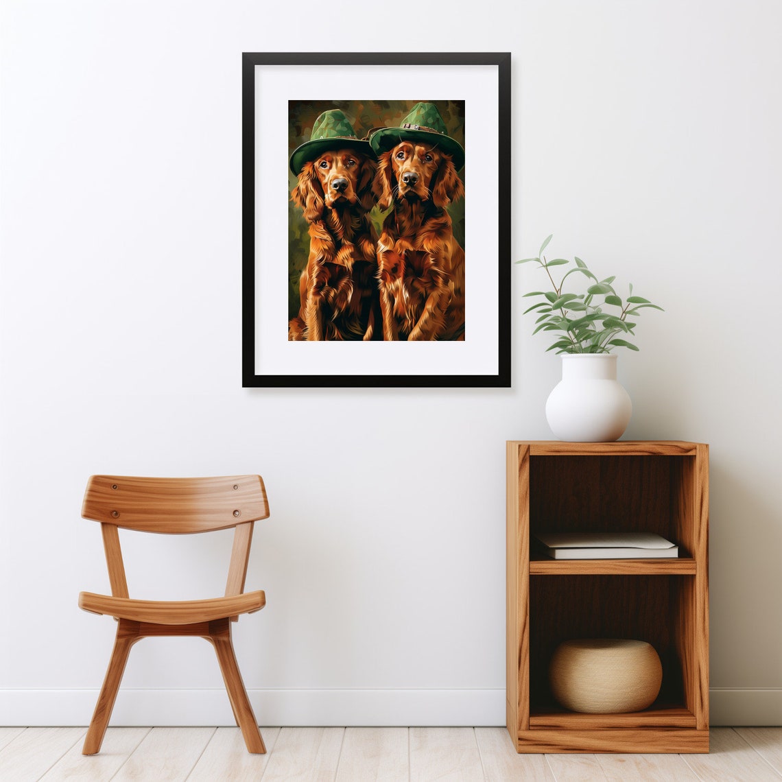 Irish Setter Dogs in Green Hats St Patricks Day Portrait Wall Art - Image 2