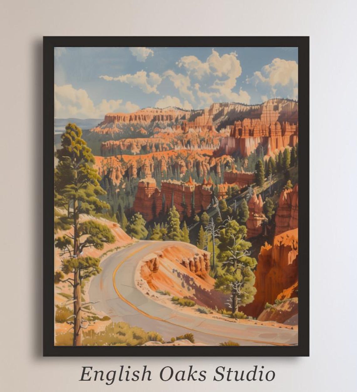 Winding Desert Road Through Red Rock Canyon Formations Poster
