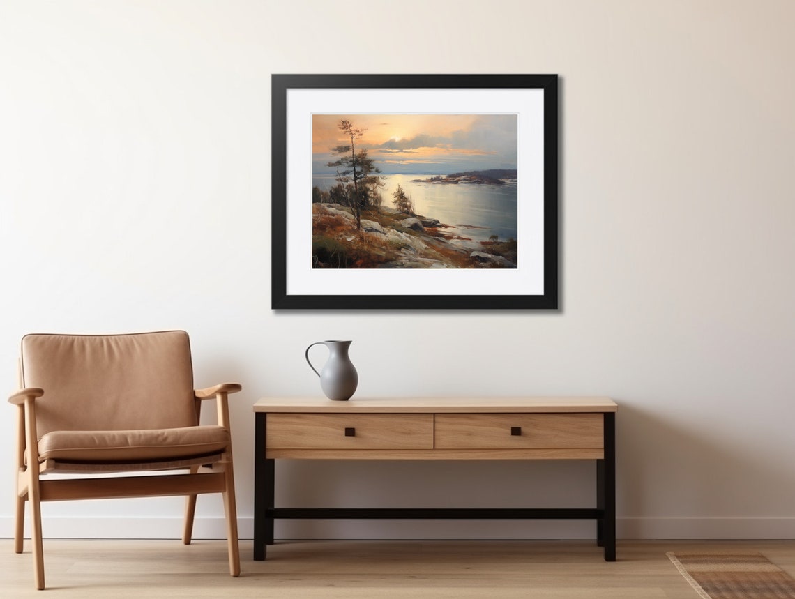 Rocky Mountain Lake Sunset Moody Wilderness Landscape Wall Art - Image 2