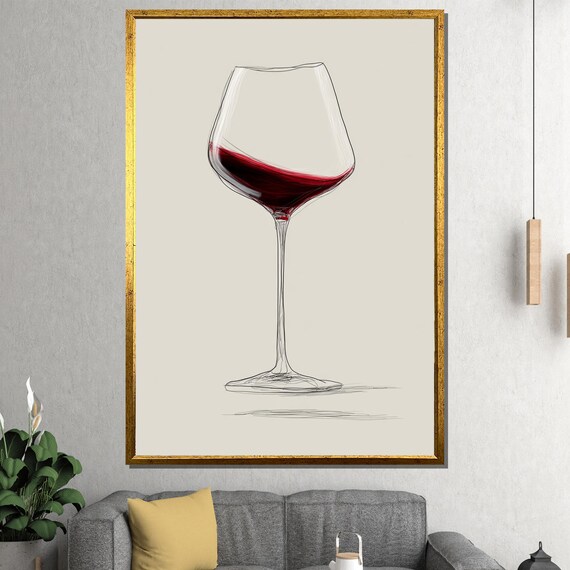 Modern Wine Glass Red Wine Elegant Outline Sketch Art Poster