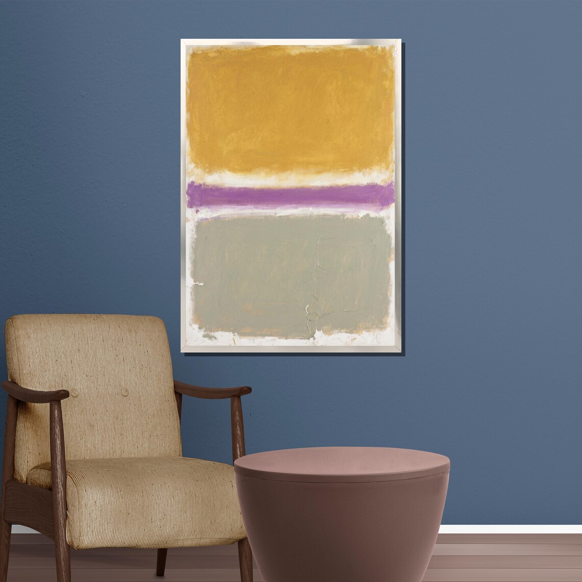 Mustard Yellow Purple Gray Color Field Abstract Modern Art Poster - Image 2
