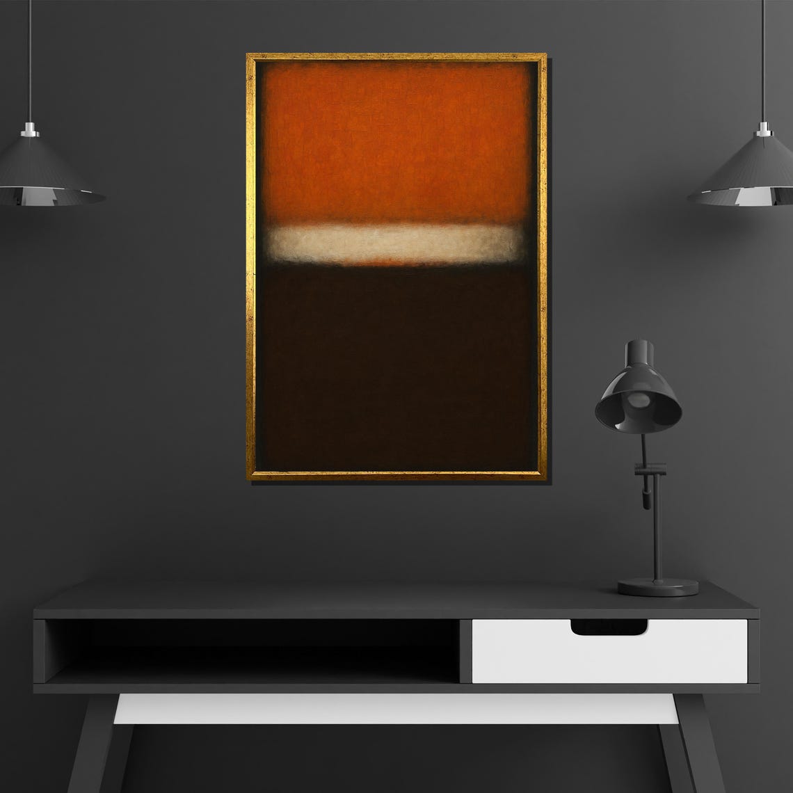 Burnt Orange Cream Dark Brown Color Field Abstract Art Poster - Image 3