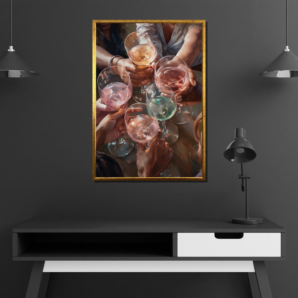 Cheers Friends Wine Glasses Toast Celebration Joyful Art Poster - Image 2