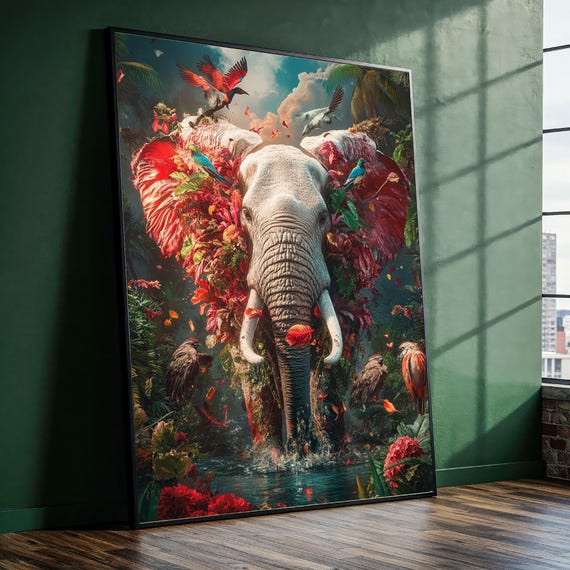 Floral Elephant Boho Jungle Art Print