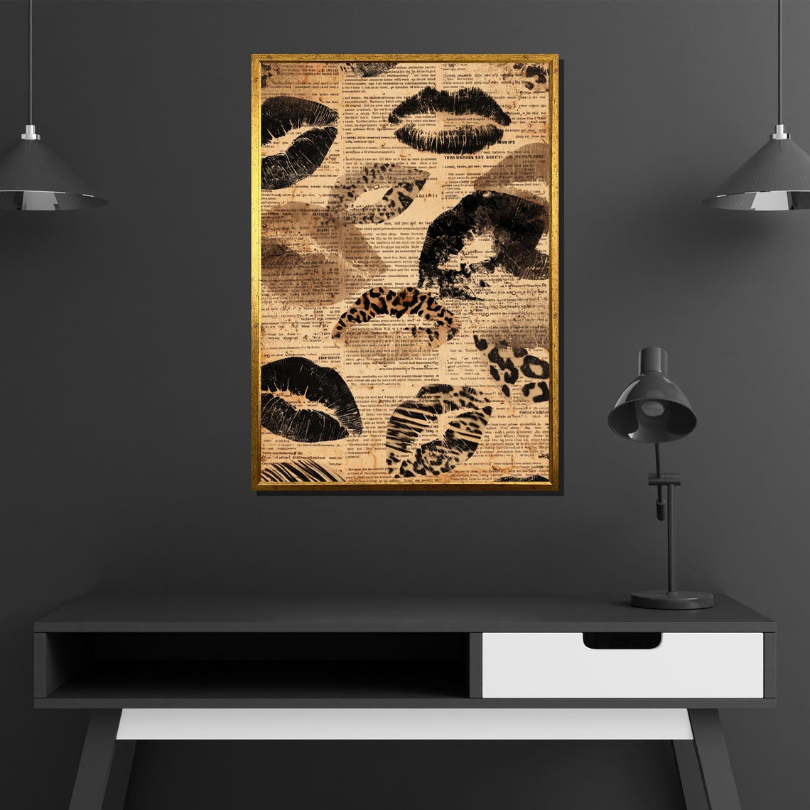 Leopard Print Lipstick Kiss Collage Canvas Painting Ready To Hang Gift Boho Glam Pop Art Wall Decor - Image 4