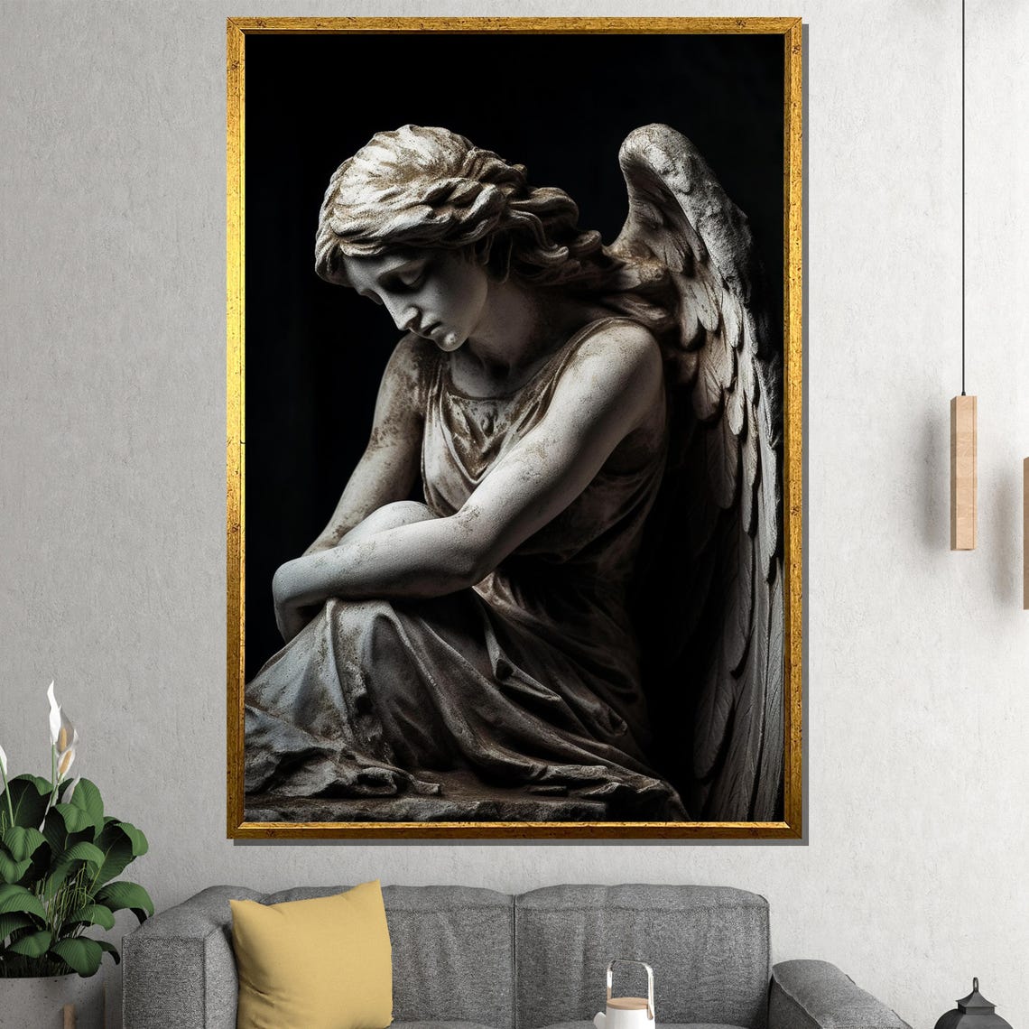 Weeping Angel Stone Statue Dark Moody Cemetery Sculpture Art Poster