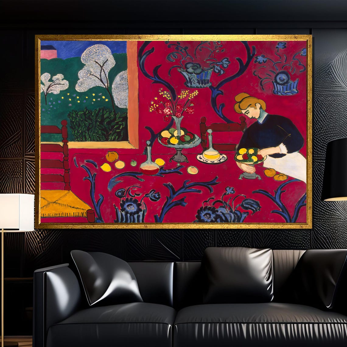 Matisse Style Red Interior Still Life With Woman And Fruit Poster
