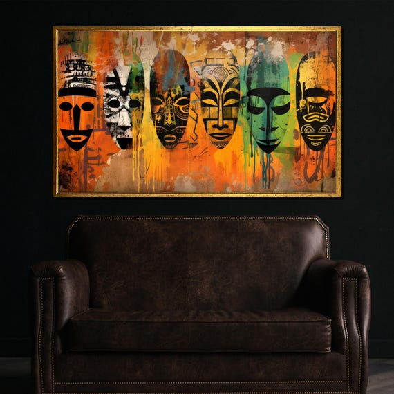 Abstract African Masks, Tribal Ethnic Wall Art