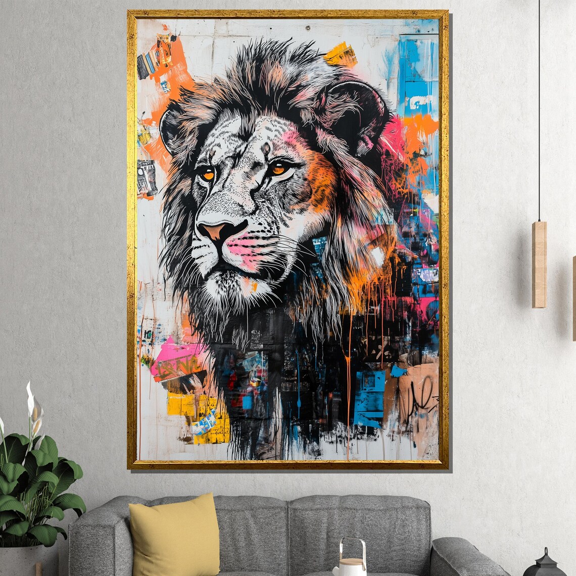 Graffiti Lion Portrait Detailed Sketch Urban Street Art Poster