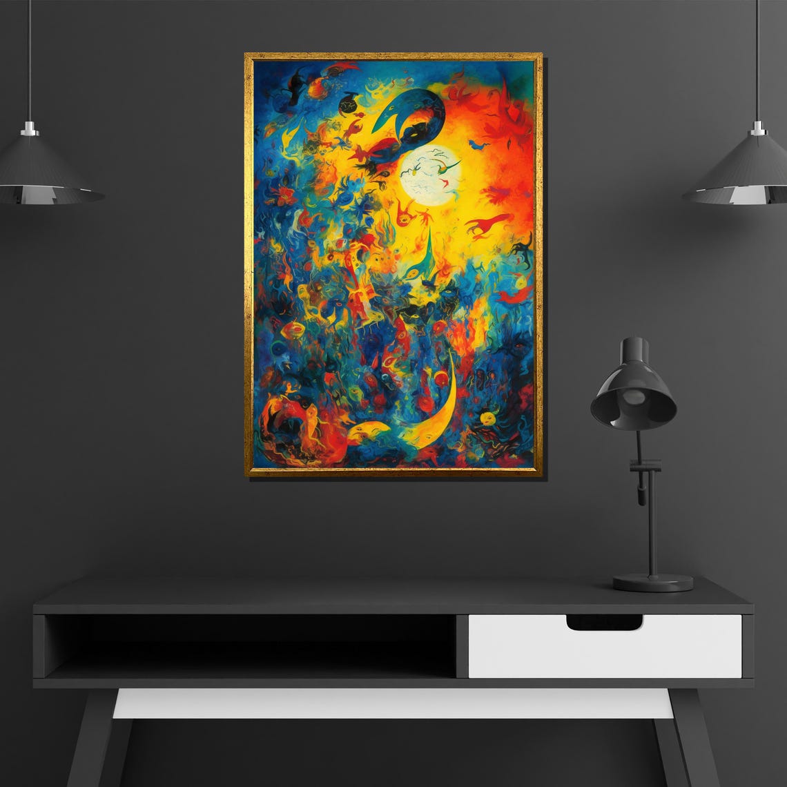 Cosmic Dreamscape Sun Moon Birds Vivid Surreal Fantasy Poster - Image 2