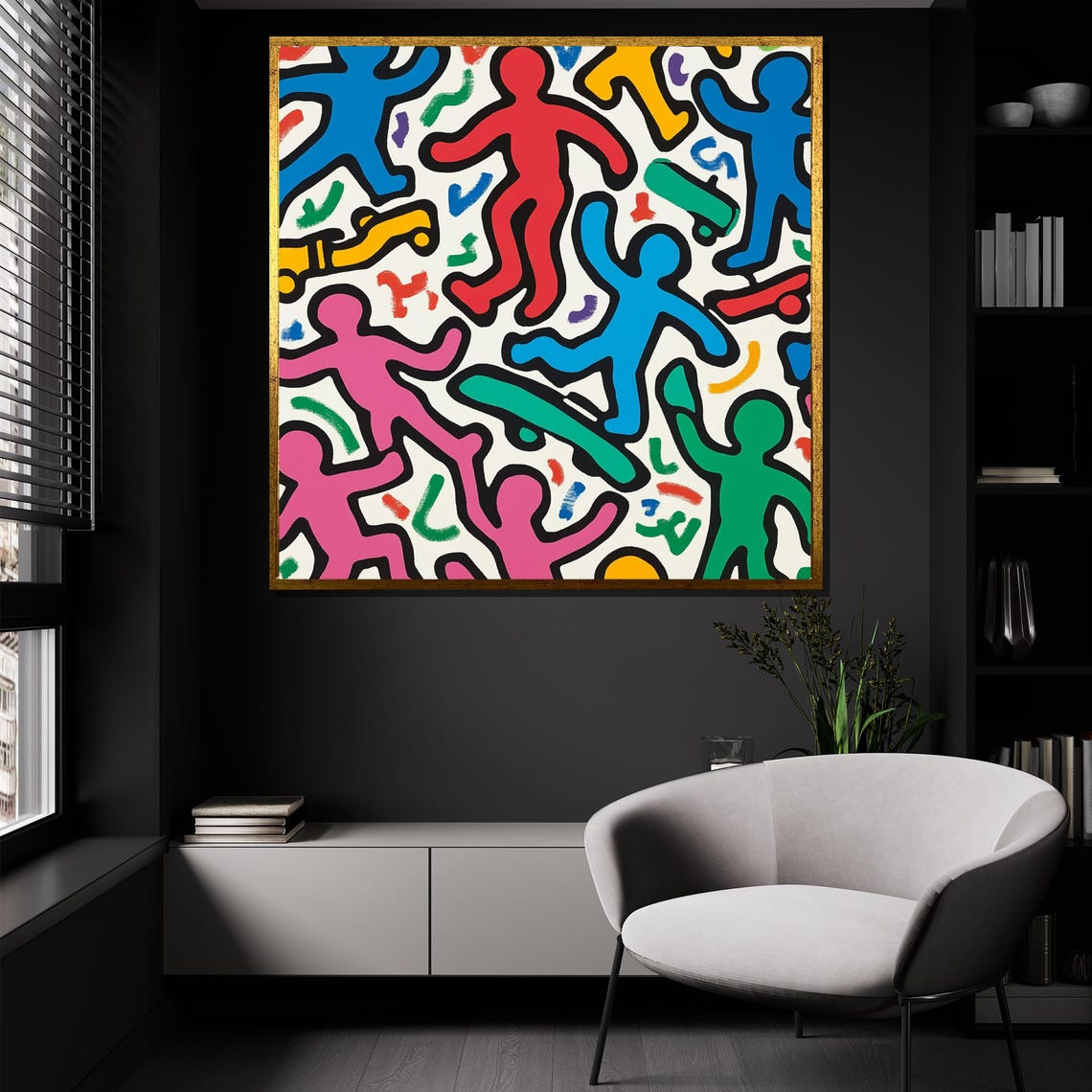 Keith Haring Inspired Skater Crew Colorful Skateboard Pop Poster - Image 2