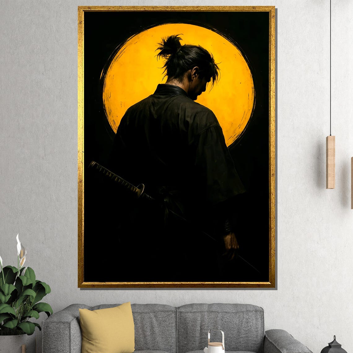 Samurai Silhouette With Katana Before Golden Sun Circle Poster - Image 4