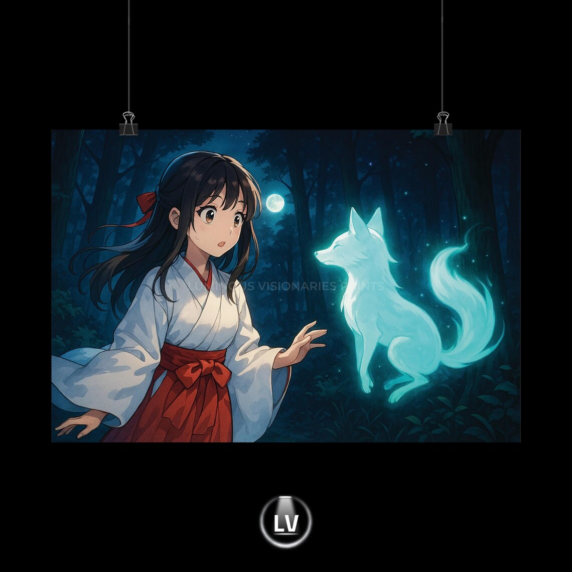 Enchanting Anime Mystical Fox And Girl Art Print